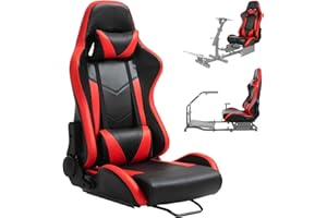 Hottoby Ergonomic Racing Seat with Adjustable Double Slides Fit for Race Simulator Cockpit Wheel Stand,Gaming Chair,Sim Video Game Chairs PVC,180 Degree Fully Reclining Seat-Red