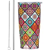 JASROTAO Vintage Floral Tumbler, Flower 20oz Stainless Steel Insulated Travel Tumblers,Travel Coffee Mug with Lid and Straw Cups Gifts for Women Men