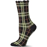 MeMoi Women's Classic Plaid Lettuce Edge Crew Socks
