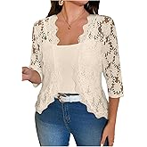 SHENHE Women's Plus Size Floral Lace Jacket Lightweight Open Front 3/4 Dressy Shrug Fall Jacket
