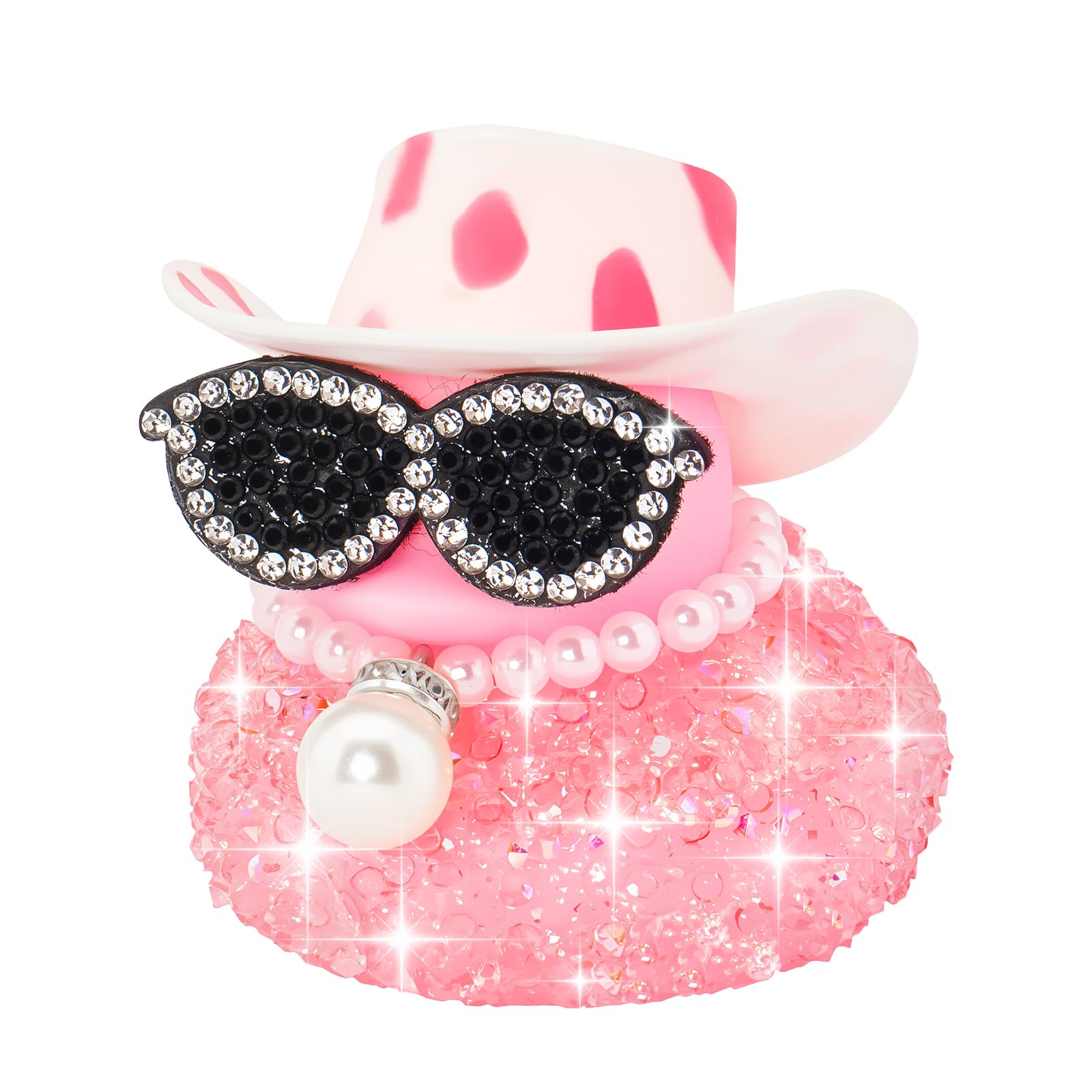 wonuu Pink Diamond Rubber Duck Car Ornaments Dashboard Decorations for Cool car Accessories with Pink Spots White