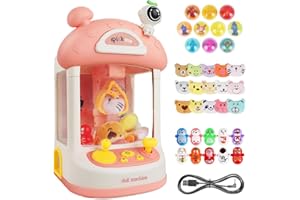 DULSAERA Claw Machine for Kids, Mini Candy Machine Vending Arcade Game Toys for Girls 3 4 5 6 7 Year Old, Grabber Prize Dispenser Toy with 35 Plush Toys Perfect Christmas & Birthday Gifts for Ages 8-12 Pink