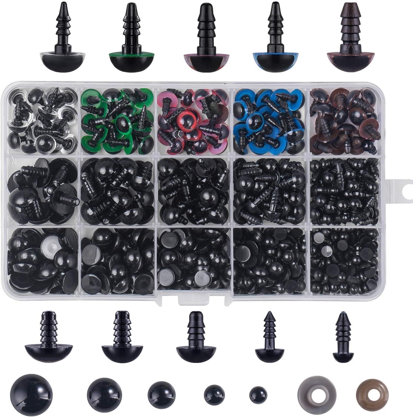 566pcs Safety Eyes Colorful Plastic Safety Eyes with Washers for Doll & Black Plastic Flat Bottom Doll Eyes, Assorted Sizes Craft Eyes for Doll, Puppet, Plush Animal and Teddy Bear