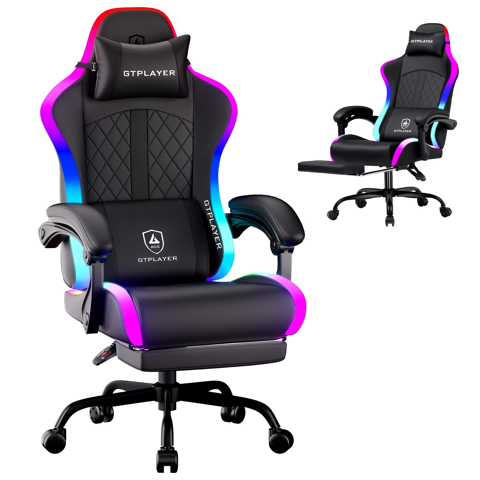 Photo 1 of ***MISSING PARTS*** GTPLAYER RGB Gaming Chair, Computer Gamer Chair with Footrest and LED Lights, PC Gamer Chairs for Adults, High Back Reclining Office Chairs, Linkage Armrest (Black)