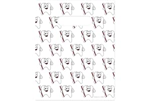 PRACTICON Tootie Tooth Scatter Print Dental Giveaway Bags, 8" x 10", 100 Pack