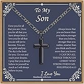 IEFLIFE Cross Necklace Gifts for Men, Silver/Black/Gold Cross Necklace, Figaro Chain for Men, Fathers Day Christmas Baptism Religious Christian Gift for Dad Son Grandpa Boyfriend Husband