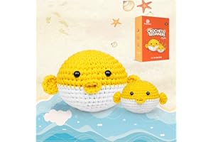 Dowsabel Crochet Kit for Beginners, Crochet Animal Kit with Step-by-Step Video Tutorials, Crochet Starter Kit for Adults Kids, Ideal DIY Craft Gift - Yellow Puffer