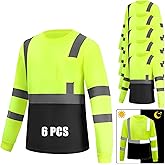 WPLM 6 Pack Hi Vis Long Sleeve Safety Shirts Reflective DryBlend Shirts for Railway Colleague Moisture Wicking Multipack