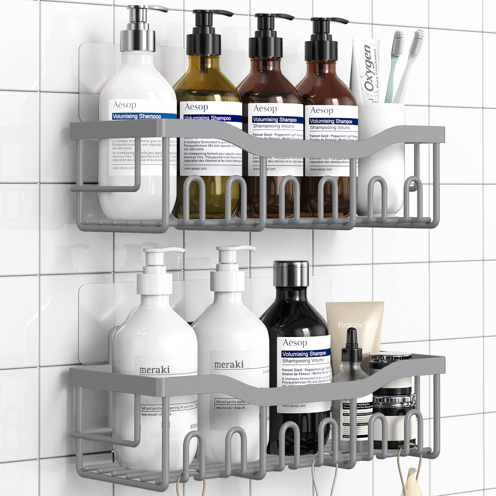 EUDELE Shower Caddy 2 Pack, Adhesive Shower Organizer for Home Decor & Kitchen Storage, No Drilling, Rustproof Stainless Steel Bathroom Shelf Organizer