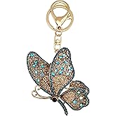 Moydolo Cute Crystal Rhinestone Butterfly Car Key Chain Ring Charm Butterfly Keychain Pendant For Women Girls Backpack Purse