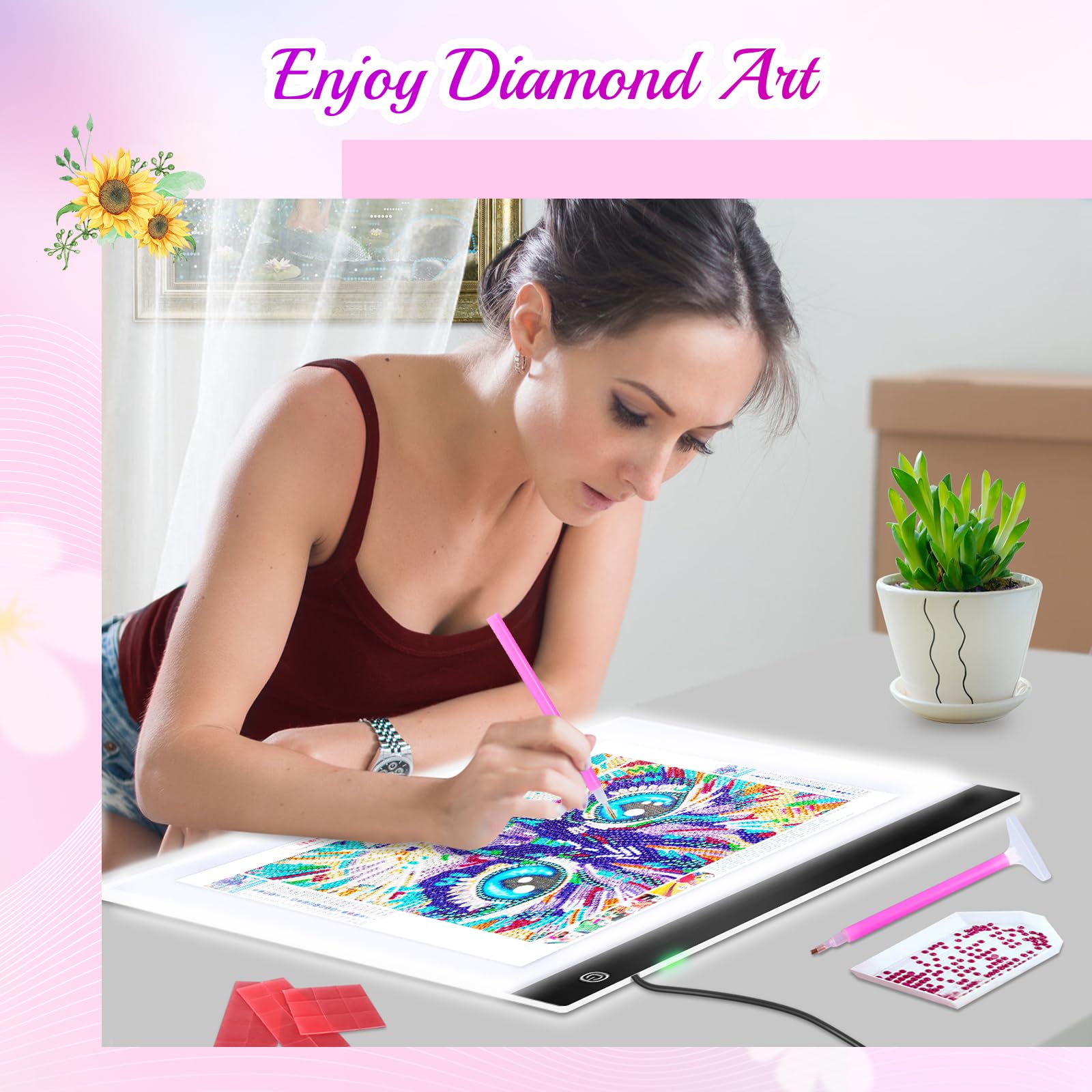 Guiseapue A3 Diamond Art Light Board, Ultra-Thin Light Pad for Painting, Light Table Tracing Light Box for Drawing, Tattoo, Weeding Vinyl, Sketching, Painting Accessories Gifts for Her, Kids, Him