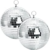 Suwimut 2 Pack Disco Ball, 7 Inch Large Silver Hanging Mirror Ball | Cool and Fun Reflective Disco Balls for Christmas Party Wedding Holiday Home Decorations, Photo Booth, Stage Prop