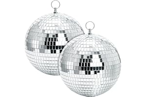 Suwimut 2 Pack Mirror Disco Ball, 8 Inch Cool and Fun Large Silver Hanging Disco Ball with Hanging Ring, Reflects Light, Party Favor, Christmas New Year Wedding Decor Festival Stage Prop
