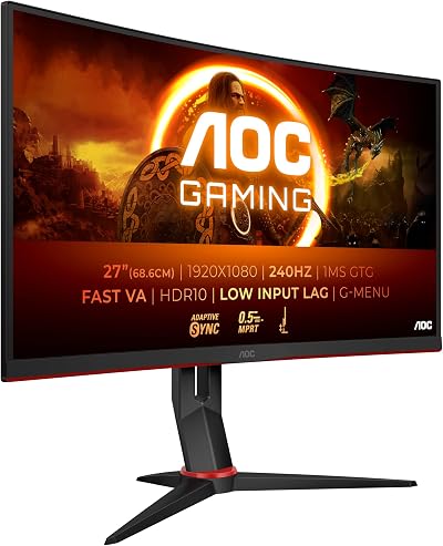 AOC C27G2Z3/BK 27 Inch FHD Curved Gaming Monitor 280Hz FreeSync HDR10