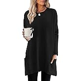 XIEERDUO Womens Tunic Tops Long Sleeve Crew Neck High Low Hem Loose Fit Shirts Blouses with Pockets