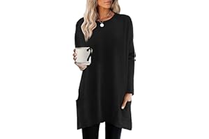 XIEERDUO Womens Tunic Tops Long Sleeve Crew Neck High Low Hem Loose Fit Shirts Blouses with Pockets