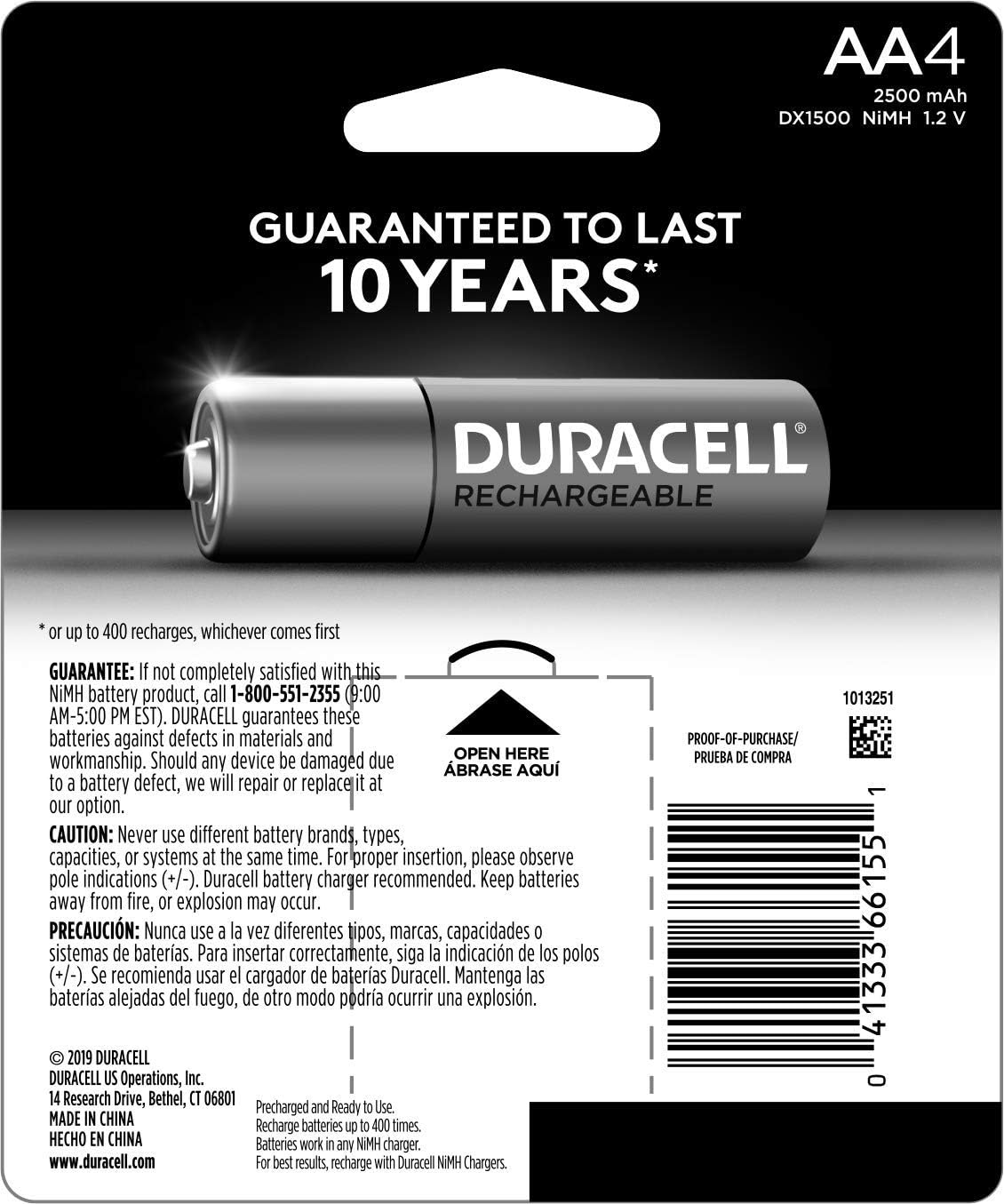 Duracell - Rechargeable AA Batteries - long lasting, all-purpose Double A battery for household and business - 4 count: Health & Personal Care