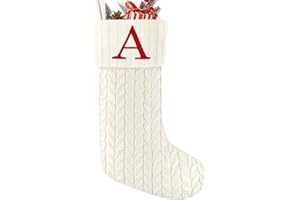 Paulmele 20 Inches Christmas Stockings with Initials,Knit Embroidered Letter White Christmas Stocking,Monogram Christmas Stocking for Famliy Holiday and Xmas Tree Fireplace (Letter A)