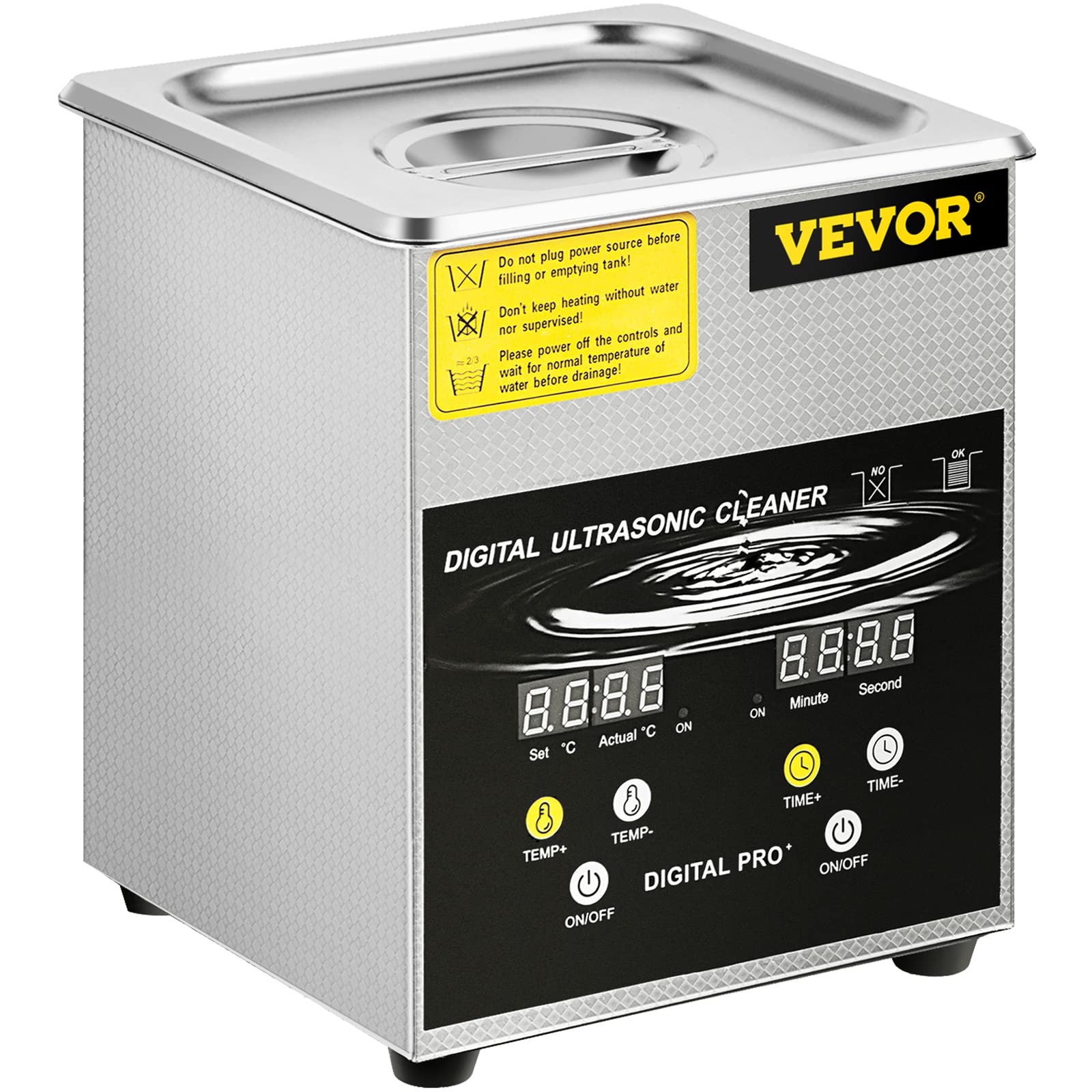 VEVOR 2 L Verbesserter Ultraschallreiniger (100 W Heizung, 60 W Ultraschall) Professioneller digitaler Labor-Ultraschall-Teilereiniger mit Heizungstimer für die Reinigung von Schmuck, Brillenteilen 8