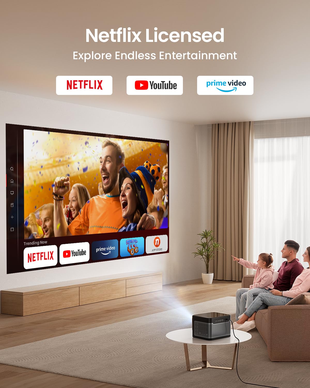 Dangbei DBOX01 1080p Full HD Projector, 2100 ISO Lumens Movie Projector, Native Licensed Netflix, Dual 10W Dolby Audio Speakers, Auto Focus, Auto Keystone Correction, Screen Fit, Obstacle Avoidance