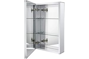 Fundin Aluminum Bathroom Medicine Cabinet with Framless Double Sided Mirror Door15 Inch x 24 Inch Recess or Surface Mount, Silver