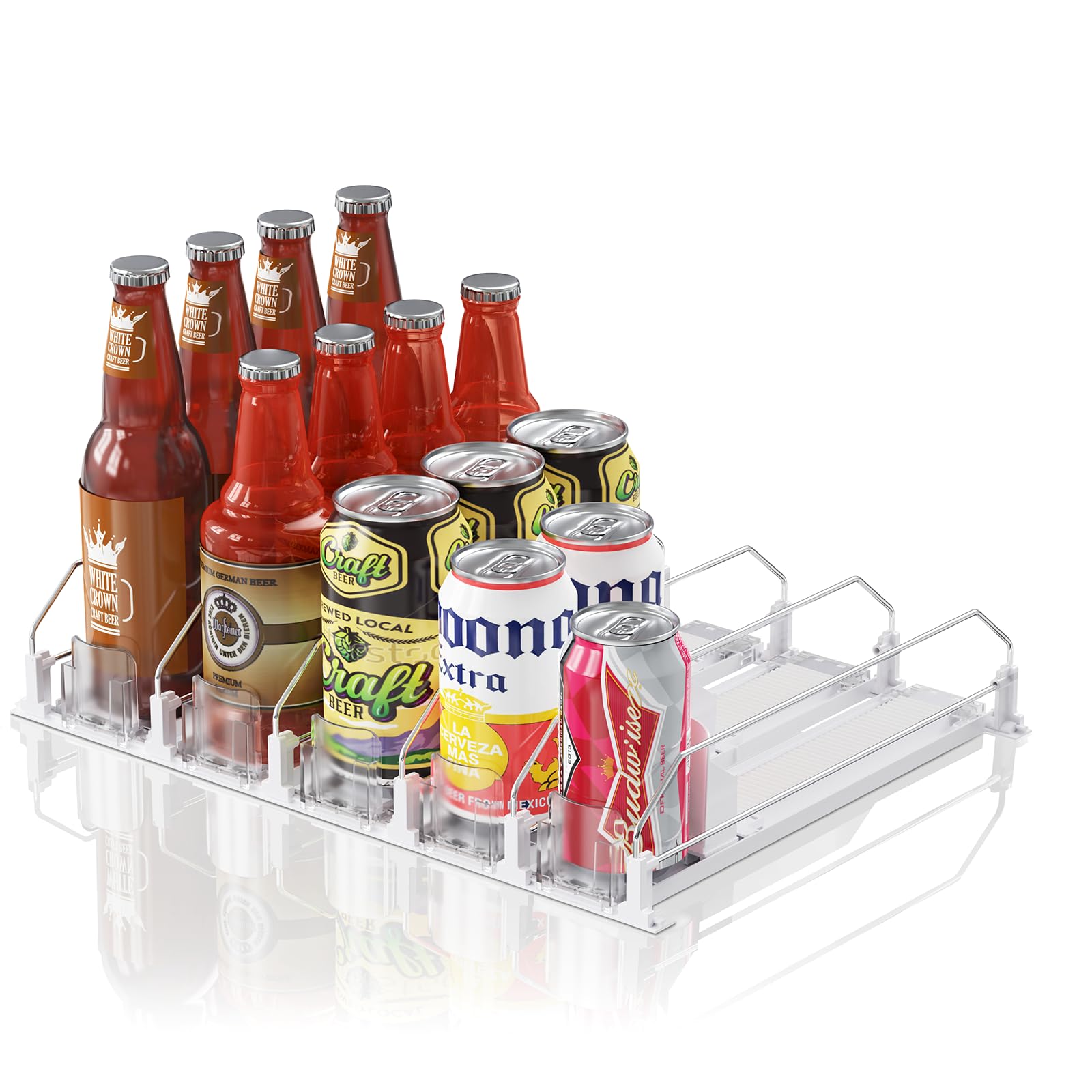 Photo 1 of JUNMEI Drink Organizer for Mini Fridge,12oz 16oz 20oz - Soda Can Dispenser for Refrigerator,Width Adjustable,Automatic Pusher Glide (White (Mini 12.2"D), 12.2"D 5ROW, Holds 20 Cans)