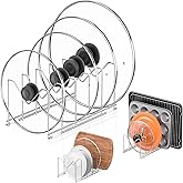 HzTinT 3 Pack Pot Lid Organizer for Cabinet, Stainless Steel Pot Lid Rack with Anti-slip Pad, Lid Holder for Pans Pots, Bakeware, Plates, Cookie Sheets, Trays, Dish, Cutting Boards, Silver