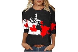 wadyob Canada Day Shirts for Women 3/4 Sleeve Tunic Tops Maple Leaf Flag Graphic Tees Canadian Patriotic Pride Blouse