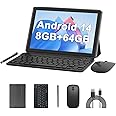 10 inch Tablet Android 14 Tablets 2 in 1 With Keyboard Case Mouse Stylus Android Tableta 8GB+64GB Support 1TB Expansion, 10.1" IPS HD Screen 2MP+8MP Dual Camera WiFi-6 Bluetooth 6000mAh Battery Tab.