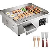 VEVOR Commercial Electric Griddle, 21 x 11.8 inch, 1750W, 122-570°F Adjustable Temp Control, Stainless Steel Countertop Flat 