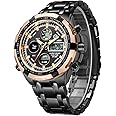 GOLDEN HOUR Luxury Stainless Steel Analog Digital Watches for Men Male Outdoor Sport Waterproof Big Heavy Wristwatch