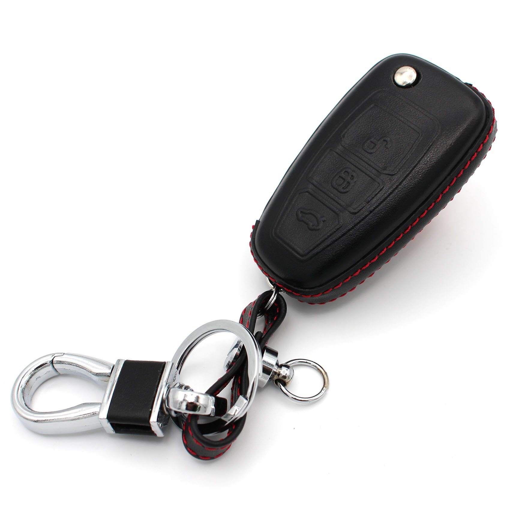 Leather Key Case Black/Red by Finest Folia D Focus Mondeo Kuga Galaxy Fiesta Case