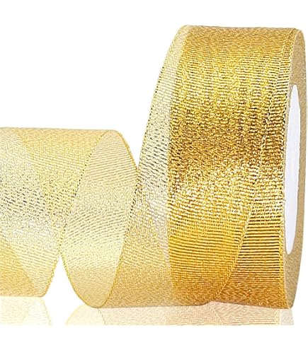 Offray Metallic Glitter Gold Ribbon - 1.5 Inches Wide, 9-Foot Spool | Decorative Craft Ribbon For Gifts & DIY