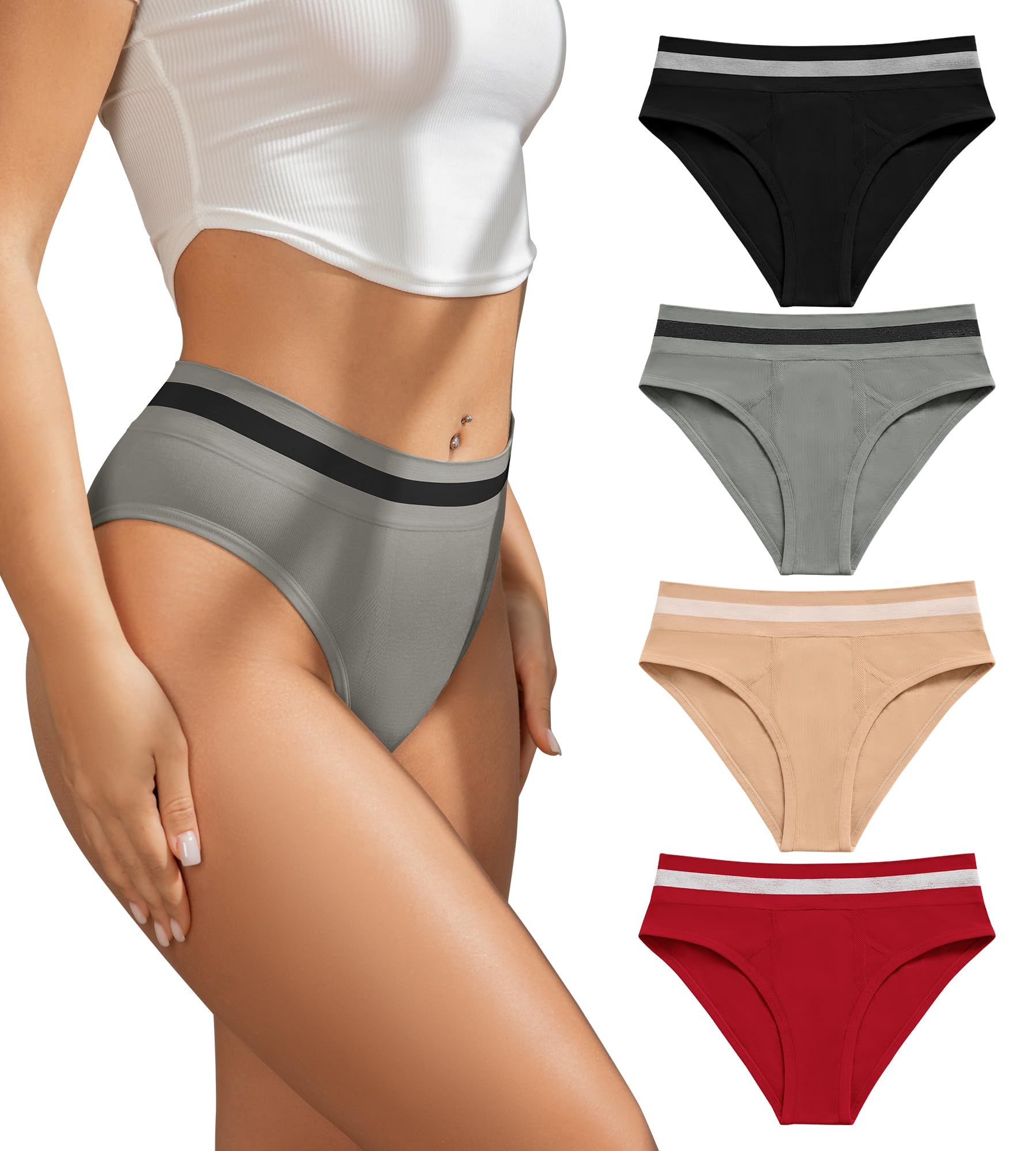 Photo 1 of SHARICCA High Wasited Underwear for Women So Stretchy Comfy Cheeky Panties High Rise Bikini Underwear Workout Pack, 4P01,XL,FX