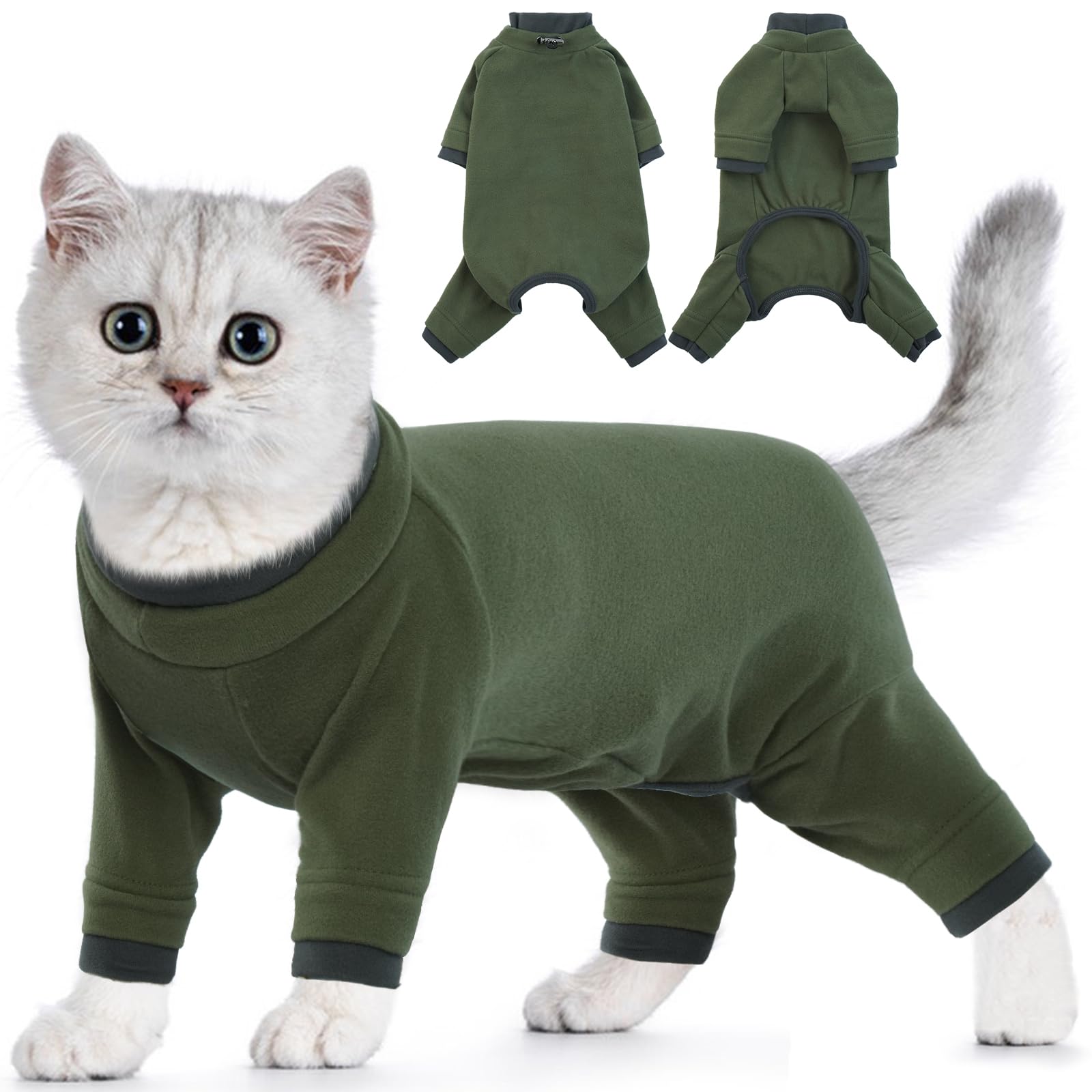 Sphynx Cat Jumper, Grooming Jacket Anti Scratch Clothing Sphynx Cat Recovery Suit for Post-surgery Recovery Prevent Pets from Interfering with Their Wounds(Army Green, 2XL) — image 1