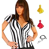 VKT 4pcs Referee Shirts Women Ref Costume Umpire Jersey for Football Soccer Basketball,Whistle, Red And Yellow Penalty Flags