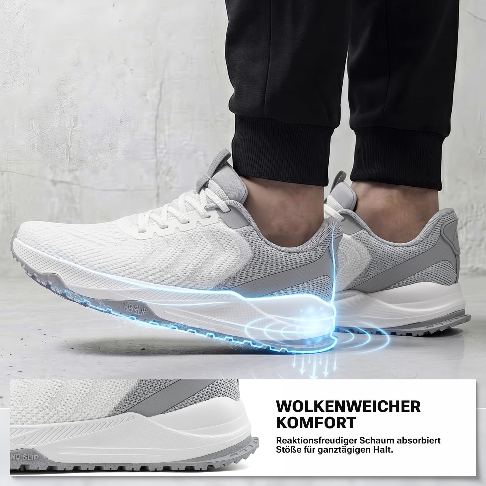 Sosenfer Herren Straßenlaufschuhe Extra Breit Sportschuhe Walkingschuhe Turnschuhe Laufschuhe Sneaker Atmungsaktiv Schockdämpfung rutschfest Fitness Im Freien Jogging-Weißgrau-43 2