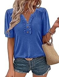 KISSMODA Women's Tunic Tops Casual V Neck Short