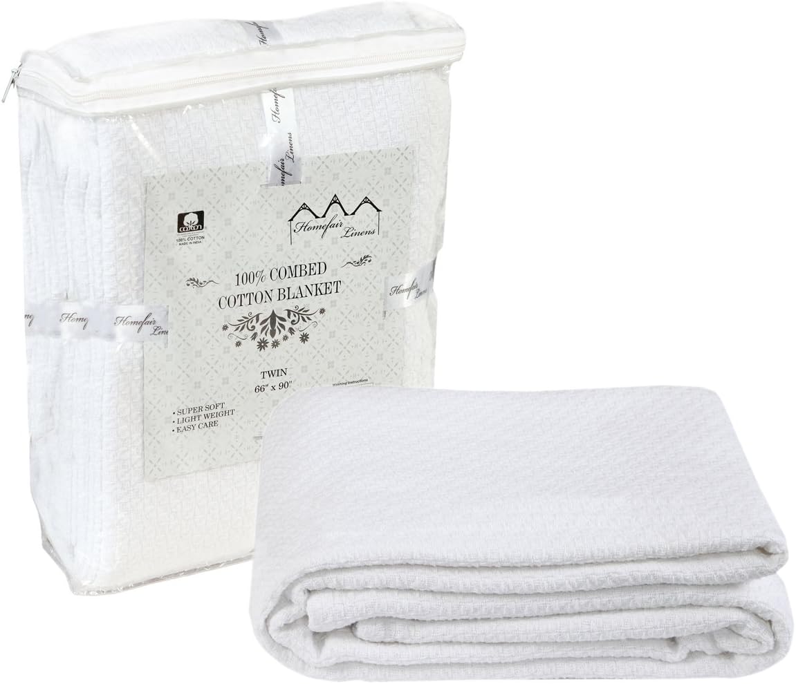 Homefair linens Soft Cotton Blanket - King Blanket - Thermal Blankets - Soft Cozy & Warm Cotton Blankets- Throw Blankets for Couch - King Size Bed Blankets - White King Cotton Blanket