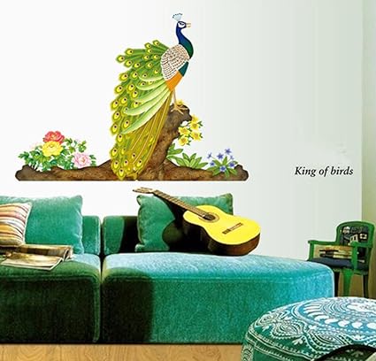 Decals Design Peacock Bird Wall Sticker (PVC Vinyl, 60 cm x 90 cm, Multicolour)