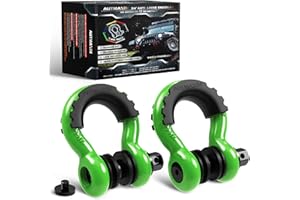 AUTMAXIN D Ring Shackles 3/4" Shackle (2 Pack) - 58,000Ibs Break Strength with 7/8" Anti-Loose Security Pin, Shackle Isolator Washer Kits for Tow Strap Winch Off-Road Vehicle Recovery, Green & Black