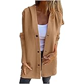 JiXiang Lightweight Jacket Women Single Breasted Hooded Trench Coat Lapel Long Sleeve Casual Button Up Overcoat with Pockets