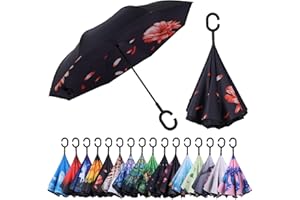 Wxjiahetai Inverted Reverse Umbrella with C-shaped Handle Windproof Upside Down Umbrellas for Rain Double Layer Hands Free Umbrella for Women and Men