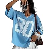 Hesaco Womens Graphic Tees - Oversized Jersey Summer Top Jersey Top Coquette Clothes Y2k Streetwear Short Sleeve Shirts
