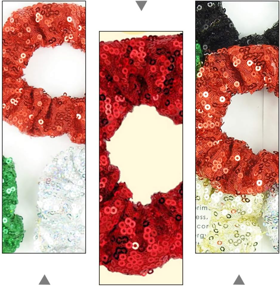 Minkissy 2PCS Christmas Hair Scrunchies Sequins Hair Ties Elastics Bobbles Hair Bands for Women Girls Holiday Ponytail Holders Hair Accessories (Red) - Image 5