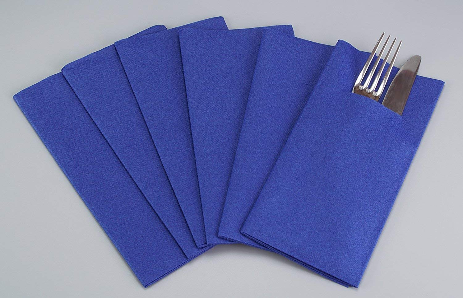 Pack of 75 Cutlery Napkins 40 x 40 cm Fabric-Like with Slot for Cutlery Disposable Services Folded Dark Blue Cutlery Pockets Dinner