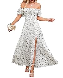 Women's Summer Puff Sleeve Floral Split Maxi Dress