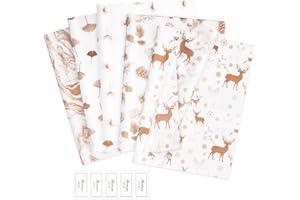 Larcenciel 50 Sheets Christmas Tissue Paper for Gift Bags 27.6x19.7 inch, Rose Gold Wrapping Tissue for Gifts, Metallic Glitter Design, Pinecone Deer Xmas Tissue Paper for Holiday New Year Party Craft
