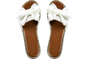 Sksshion Women's Bow Knot Slides Open Toe Flat Sandals Summer Slip On Slippers