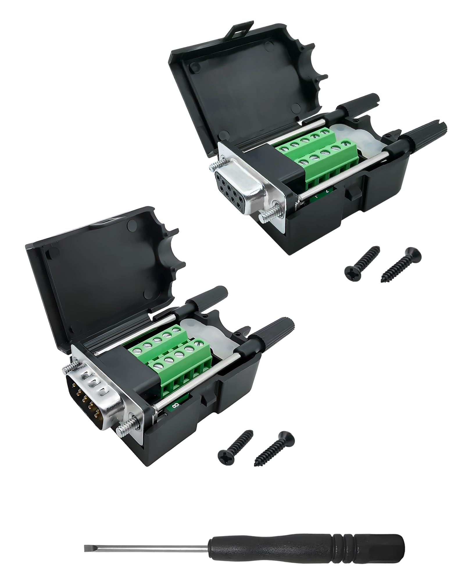 iYueMps DB9 Terminal Connector, DB9 Breakout Board Solderless Adapter,D-Sub 9pin Male/Female Adapter Terminal Board Plastic Cover(Male+Female)